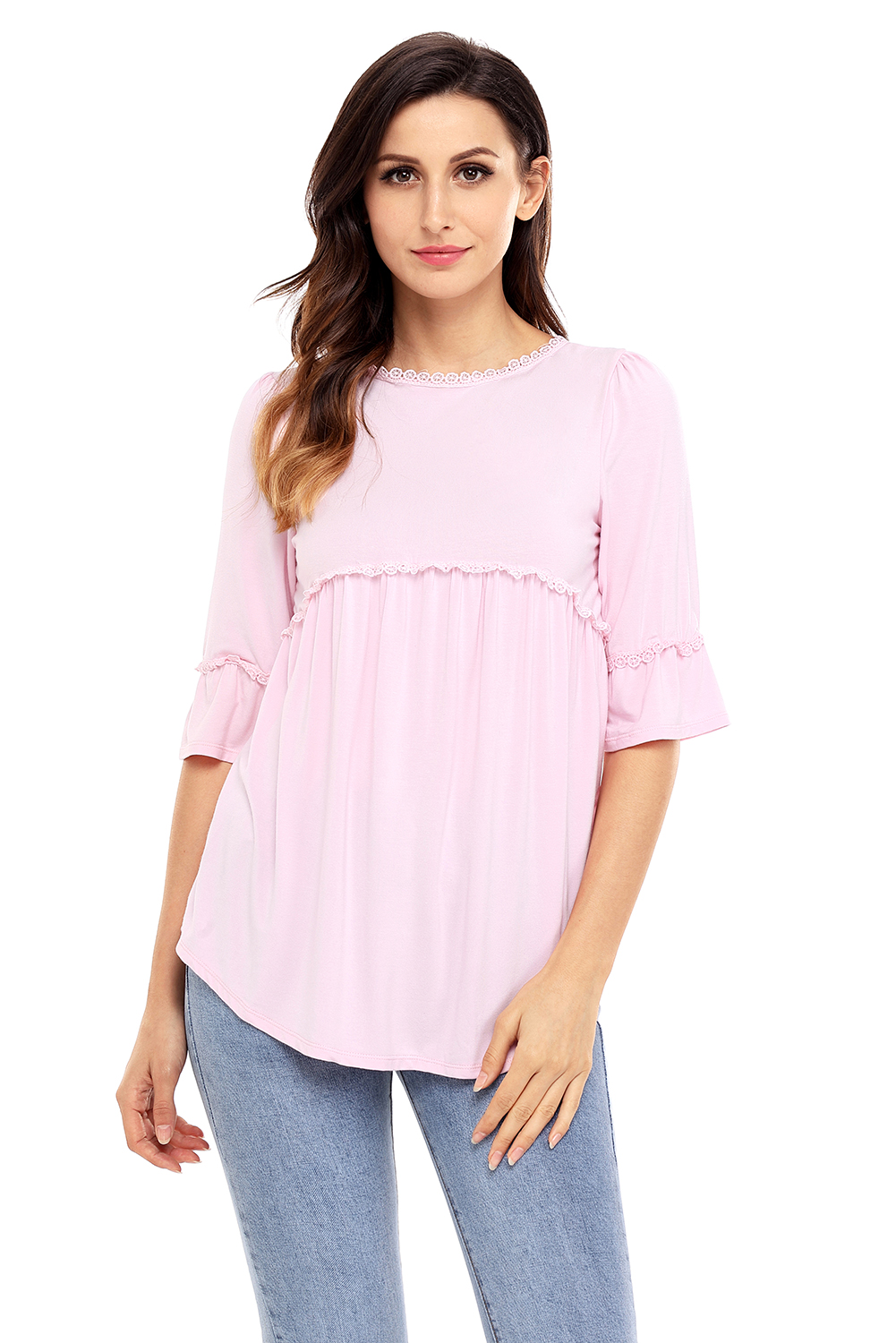 BY250232-10 Pink Babydoll Long Tunic Top